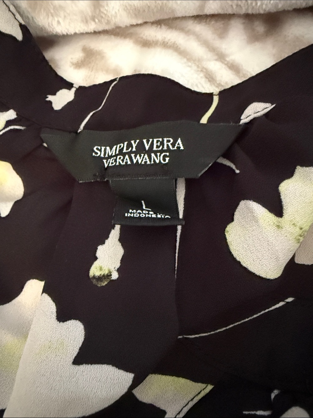 Black Floral Blouse with White & Light Green Flowers - Picture 2 of 2